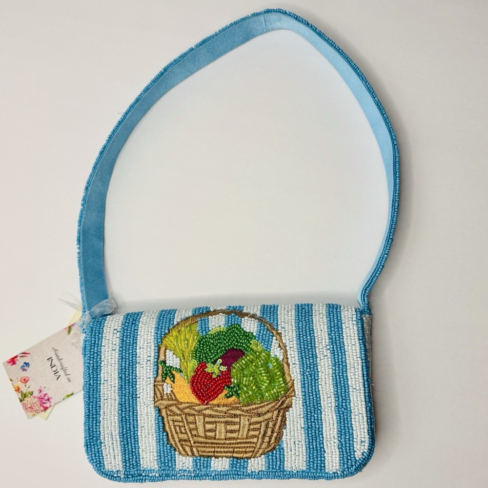 Handcrafted India Beaded Vegetable Garden Shoulder Bag, Farmers Market Purse NWT
